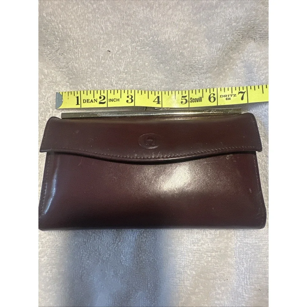 Aigner Billfold Wallet Checkbook With  Cover Burgundy Leather KISS Lock Coin